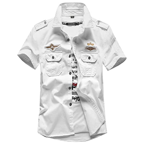 LANG XU GLASS Sommer Militär Shirt Herren Baumwolle Kurzarm Taktische Luft Assault Shirts Herren, Weiß Stil 02, XXL von LANG XU GLASS