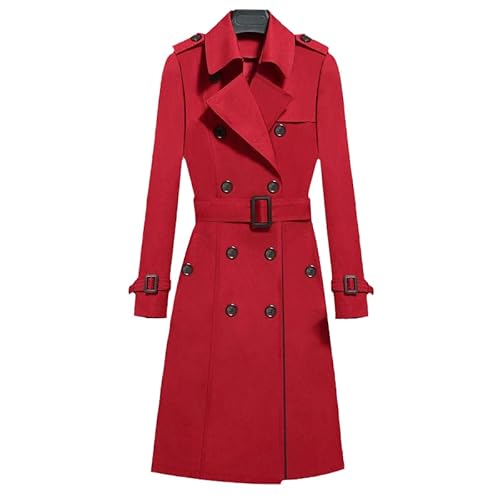 LANG XU GLASS Vintage Damen Mantel Windbreaker Herbst Trenchcoat für Frauen Schärpen Umhang Manteau Femme Cloak, rot, 38 von LANG XU GLASS