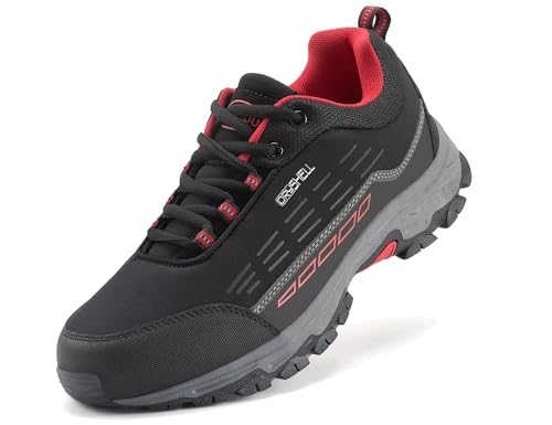 LANGDU Wanderschuhe Herren Damen Wasserdicht Leicht Wanderstiefel Outdoorschuhe Trekkingschuhe 37-46EU (Schwarz-Rot,45EU) von LANGDU