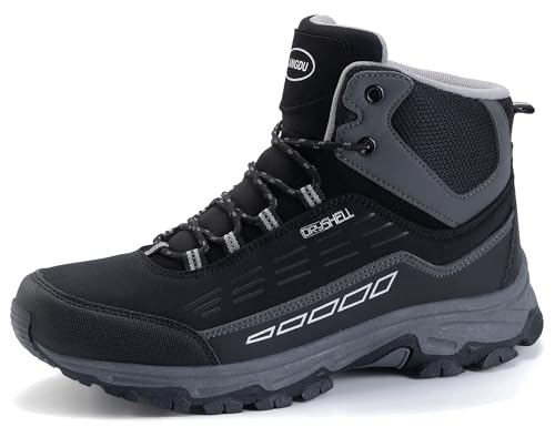 LANGDU Wanderschuhe Herren Damen Wasserdicht Leicht Wanderstiefel Outdoorschuhe Trekkingschuhe 37-46EU (Schwarz-knöchelhohe 50,39EU) von LANGDU