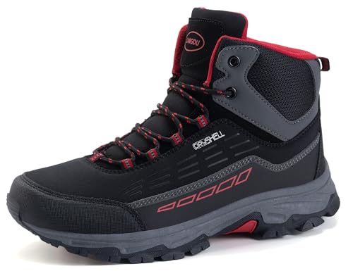 LANGDU Wanderschuhe Herren Damen Wasserdicht Leicht Wanderstiefel Outdoorschuhe Trekkingschuhe 37-46EU (SchwarzRot-knöchelhohe 50,38EU) von LANGDU