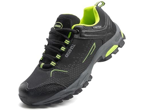 LANGDU Wanderschuhe Herren Damen Wasserdicht Wanderschuhe Leicht Trekkingschuhe Wanderstiefel Atmungsaktiv Outdoorschuhe 38-46EU (Schwarz-Grün,44EU) von LANGDU