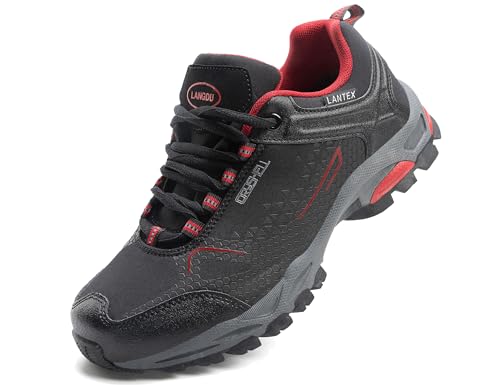 LANGDU Wanderschuhe Herren Damen Wasserdicht Wanderschuhe Leicht Trekkingschuhe Wanderstiefel Atmungsaktiv Outdoorschuhe 38-46EU (Schwarz-Rot,41EU) von LANGDU