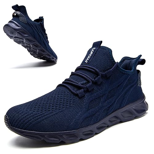 LANGFEUU Damen Sneaker Turnschuhe Sportschuhe Atmungsaktiv Laufschuhe Leichtgewichts Fitness Jogging Walkingschuhe Straßenlaufschuhe rutschfeste Sports Outdoor Gym Schuhe Dunkelblau 40 von LANGFEUU