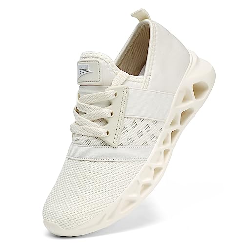 LANGFEUU Damen Turnschuhe Sneaker Schuhe Damen Sportschuhe Laufschuhe Tennisschuhe Outdoor Running Walkingschuhe Straßenlaufschuhe rutschfest Atmungsaktiv Leichtgewichts Sneakers Beige Größe 39 von LANGFEUU