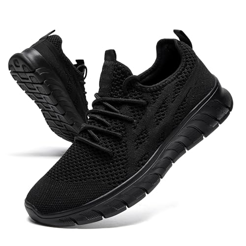 LANGFEUU Herren Schuhe Turnschuhe Sportschuhe Walkingschuhe Straßenlaufschuhe Sneaker Leichtgewichts Laufschuhe Gym Fitness Schwarz 41 EU von LANGFEUU