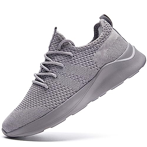 LANGFEUU Sneaker Herren Laufschuhe Turnschuhe Sportschuhe Männer Freizeitschuhe Trainer Leichte Atmungsaktives Netz Leichtgewichts Fitnessschuhe Grau Größe 39 von LANGFEUU