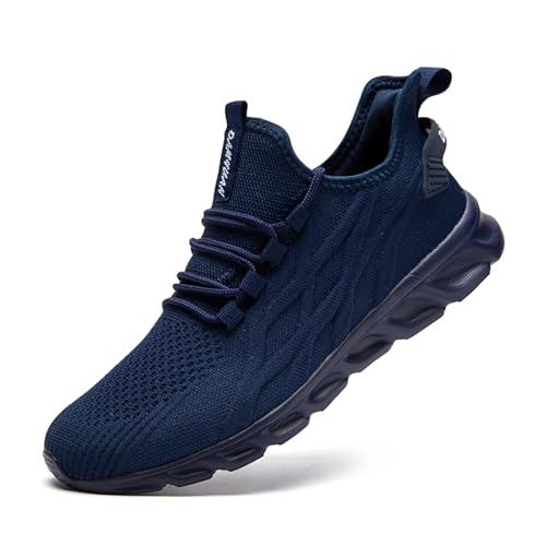 LANGFEUU Sneaker Herren Laufschuhe Turnschuhe Tennis Running Schuhe Sportschuhe Freizeit Straßenlaufschuhe Fashion Leichtgewichts Atmungsaktiv Walkingschuhe Fitness Jogging Schuhe Dunkelblau 42 EU von LANGFEUU