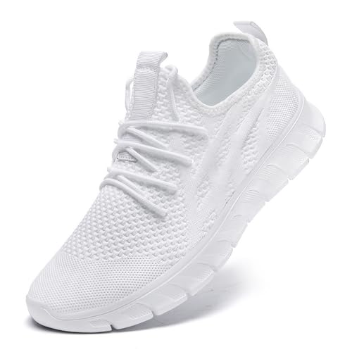 LANGFEUU Sneaker Herren Laufschuhe Turnschuhe Tennis Running Schuhe Sportschuhe Freizeit Straßenlaufschuhe Fashion Leichtgewichts Atmungsaktiv Walkingschuhe Fitness Outdoor Jogging Schuhe weiß 40 EU von LANGFEUU