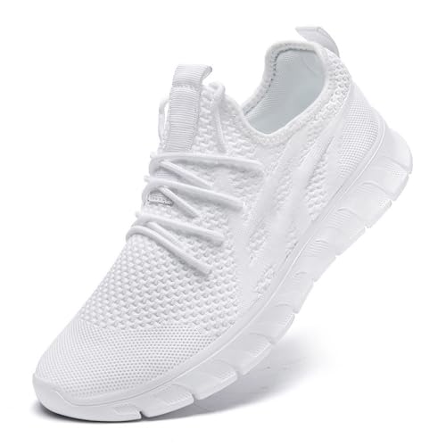 LANGFEUU Sneaker Herren Laufschuhe Turnschuhe Tennis Running Schuhe Sportschuhe Freizeit Straßenlaufschuhe Fashion Leichtgewichts Atmungsaktiv Walkingschuhe Fitness Outdoor Jogging Schuhe weiß 46 EU von LANGFEUU