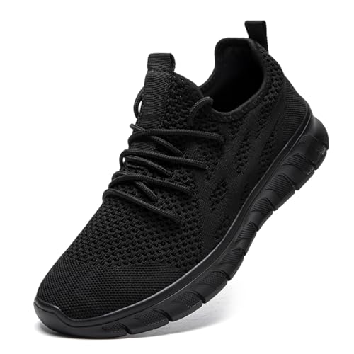 LANGFEUU Sneaker Herren Laufschuhe Turnschuhe Tennis Running Schuhe Sportschuhe Freizeit Straßenlaufschuhe Walkingschuhe Fitness Jogging Schuhe Fashion Leichtgewichts Atmungsaktiv Schwarz 44 EU von LANGFEUU