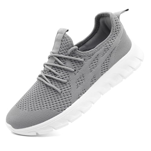 LANGFEUU Sneaker Herren Laufschuhe Turnschuhe Tennis Running Schuhe Sportschuhe Straßenlaufschuhe Fashion Leichtgewichts Atmungsaktiv Walkingschuhe Fitness Freizeit Jogging Schuhe Hellgrau EU 44 von LANGFEUU