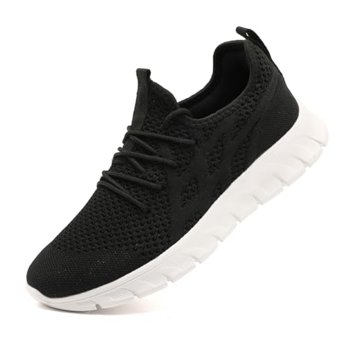 LANGFEUU Sneaker Herren Laufschuhe Turnschuhe Tennis Running Schuhe Sportschuhe Straßenlaufschuhe Fashion Leichtgewichts Atmungsaktiv Walkingschuhe Fitness Freizeit Jogging Schuhe schwarz weiß EU 46 von LANGFEUU