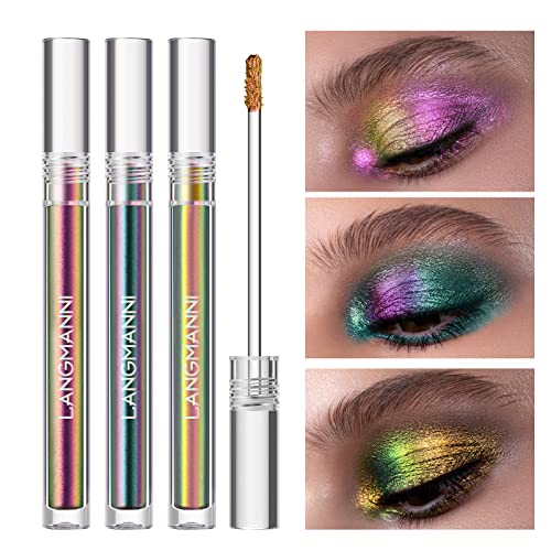 3-teilige flüssige Chamäleon Lidschatten Make-up Set, Metallic Changing Langanhaltende holografische Glitter Multichrome Lidschatten (#A) von LANGMANNI