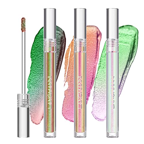 3-teilige flüssige Chamäleon Lidschatten Make-up Set, Metallic Changing Langanhaltende holografische Glitter Multichrome Lidschatten (#B) von LANGMANNI