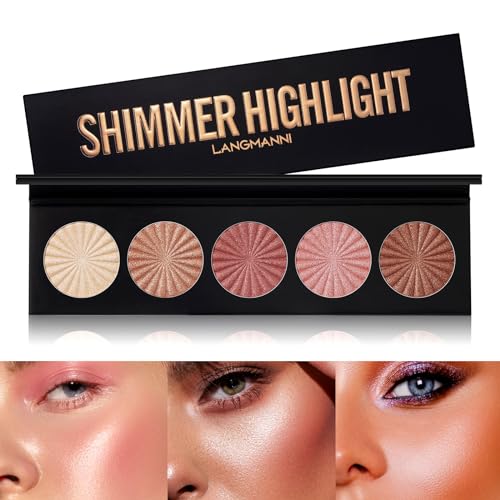 Highlighter Powder Palette, Makeup Facial Bronzers Illuminator Highlighter Baked Waterproof Langlebiges Brilliant Lighten Skin Color Gesichtskontur Powder von LANGMANNI