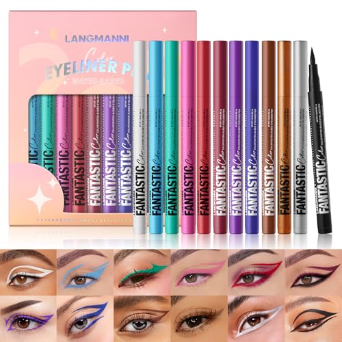 LANGMANNI 12 Farben Matte Liquid Eyeliner Set • Neon Leuchtfarben & 12h Halt • Schmutz- und wasserfest Präzisions-Augenliner für dramatische Looks - Premium Geschenk von LANGMANNI