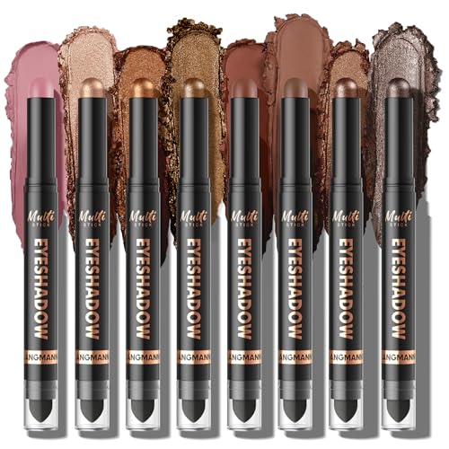 LANGMANNI 8Colors Dual-Ended Cream Eyeshadow Stick Set – Silky Smooth, Waterproof & Transfer-Proof, Built-in Blender Brush, All-Day Matte & Shimmer Wear Eye Makeup(#B) von LANGMANNI