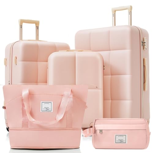 LANGSTON Koffer-Set 5-teilig – 3 Trolleys (groß, mittel, klein) mit Reisetasche & Beautycase | TSA-Schloss | 360° Rollen | Verstellbarer Teleskopgriff | Leicht & Elegant,Rosa von LANGSTON