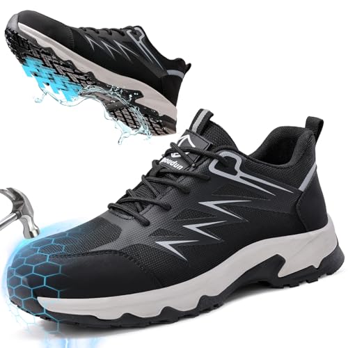 LANGTAN Stahlkappenschuhe für Herren, leichte Arbeitsstiefel für Herren, bequeme Stahlkappenstiefel, industrielle Arbeitsschuhe, atmungsaktiv, Sicherheitsschuhkonstruktion, unzerstörbarer von LANGTAN