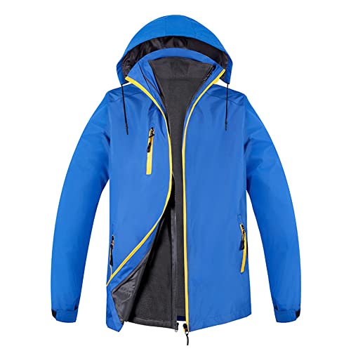 Herren Skijacke Mit Kapuze Windjacke Berg Winddichter Regenmantel Winter Warmer Schneemantel Wanderbekleidung,Blau,4XL von LANGWEI