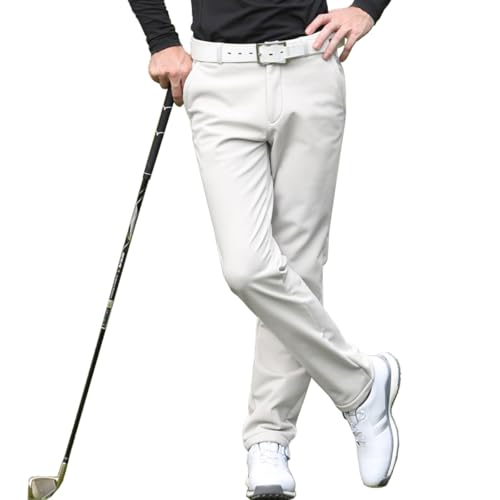 LANGWEI Weiß,L,Herren Golfhose Winter Fleece Sporthose Warm Wasserdicht Stretch Slim Fit Arbeitsjogginghose Trainingshose von LANGWEI
