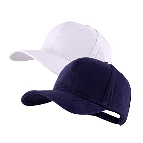 LANGZHEN Baseball Dad Cap 100% Baumwolle Passt Männer Frauen Klassische verstellbare einfarbige Mütze (Structured-Navy+Structured-White) von LANGZHEN