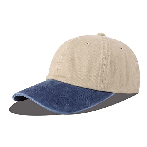 LANGZHEN Baseball Dad Cap 100% Baumwolle passt Männer Frauen Klassische verstellbare Multi-Color Hut (Khaki gemischt mit Denim Blue) von LANGZHEN