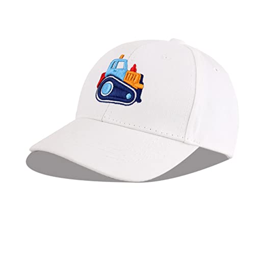 LANGZHEN Baumwolle Baseball Cap für Säugling Baby Jungen Mädchen Kleinkind Kinder Outdoor Adjutable Nette Design Hut (S-gestickte-Technik Fahrzeug-Weiß) von LANGZHEN