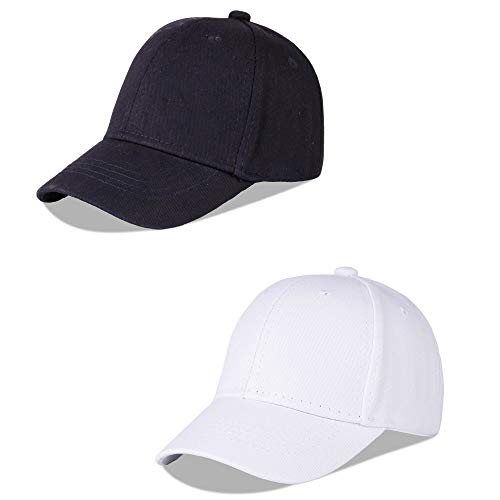 LANGZHEN Baumwolle Outdoor Kleinkind Mädchen Jungen Plain Baseball Cap Baby Infant Strukturierte Einstellbare Hut für Kinder Sonnenhut (M-Schwarz+M-Weiß) von LANGZHEN