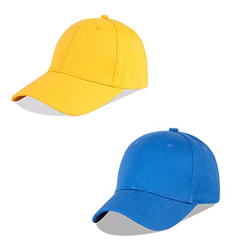 LANGZHEN Baumwolle Outdoor Kleinkind Mädchen Jungen Plain Baseball Cap Baby Infant Strukturierte Einstellbare Hut für Kinder Sonnenhut (S-Gelb+S-Blau) von LANGZHEN