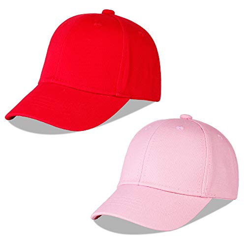 LANGZHEN Baumwolle Outdoor Kleinkind Mädchen Jungen Plain Baseball Cap Baby Infant Strukturierte Einstellbare Hut für Kinder Sonnenhut (S-Red+S-Pink) von LANGZHEN