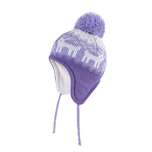 LANGZHEN Hirsch Hut für Mädchen Baby Pom Pom Beanie Kid Winter Hüte Kleinkind Kappe Stricken Warme Mützen Mützen für Baby Jungen Mädchen (Deer-Purple, S(46-48CM/18.11"-18.9")) von LANGZHEN