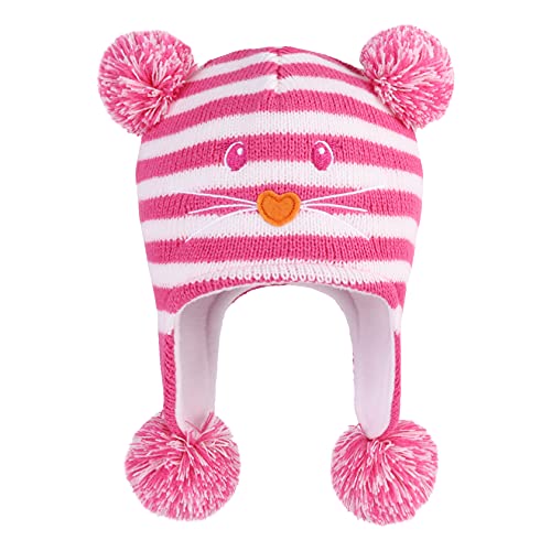 LANGZHEN Kleinkind Kinder Kleinkind Winter Hut, Earflap Strick Warme Kappe Fleece gefütterte Mütze für Baby Jungen Mädchen (Cat-Rose, 2-4 T) von LANGZHEN