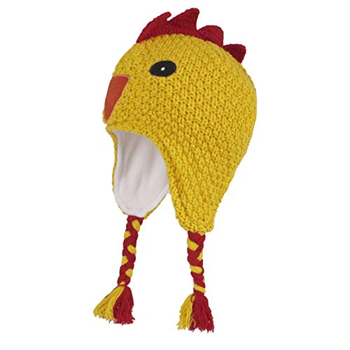 LANGZHEN Kleinkind Kinder Kleinkind Winter Hut, Earflap Strick Warme Kappe Fleece gefütterte Mütze für Baby Jungen Mädchen (Huhn mit Gelb, S(46-48CM/18.11"-18.9")) von LANGZHEN