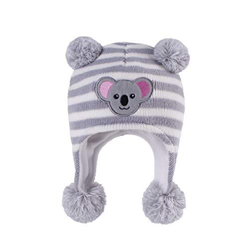 LANGZHEN Kleinkind Kinder Kleinkind Winter Hut, Earflap Strick Warme Kappe Fleece gefütterte Mütze für Baby Jungen Mädchen (Koala -Grauer Streifen, 12-24 Monate) von LANGZHEN