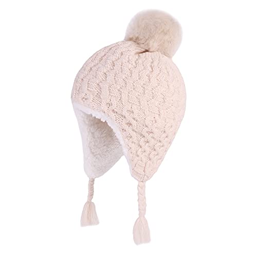 LANGZHEN Kleinkind Pom Pom Beanie Kid Winter Hüte Kleinkind Cap Stricken Warme Mützen Mützen für Baby Boy Mädchen (Beige,2-4 T) von LANGZHEN