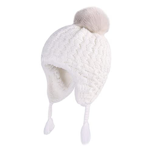 LANGZHEN Kleinkind Pom Pom Beanie Kid Winter Hüte Kleinkind Cap Stricken Warme Mützen Mützen für Baby Jungen Mädchen (weiß,6-12 Monate) von LANGZHEN