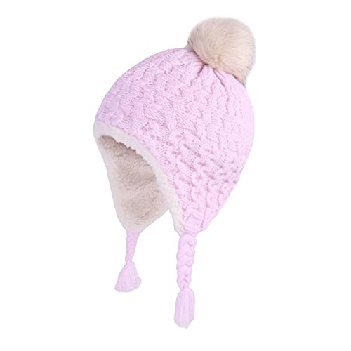 LANGZHEN Kleinkind Pom Pom Beanie Kid Winter Hüte Kleinkind Kappe Stricken Warme Mützen Mützen für Baby Jungen Mädchen (Hellviolett, 12-24 Monate) von LANGZHEN