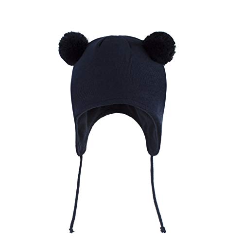 LANGZHEN Nette Pom Pom Babys Winter Hut Infant Earflap Strick Warme Kappe Für Jungen Mädchen Kleinkind Kids Fleece Gefütterte Mütze (Classic -Navy, 0-6 Monate) von LANGZHEN