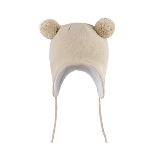 LANGZHEN Nette Pom Pom Babys Winter Hut Infant Earflap Strick Warme Kappe Für Jungen Mädchen Kleinkind Kinder Fleece Gefütterte Mütze (Classic -Khaki, 0-6 Monate) von LANGZHEN