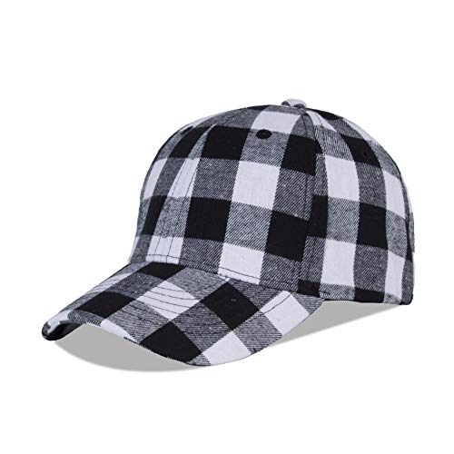 LANGZHEN Plaid Print verstellbare Baseball Cap Weiche Baumwollmischung Checked Print Outdoor Hut Cap für Männer Frauen (Gitter Schwarz+Weiß) von LANGZHEN