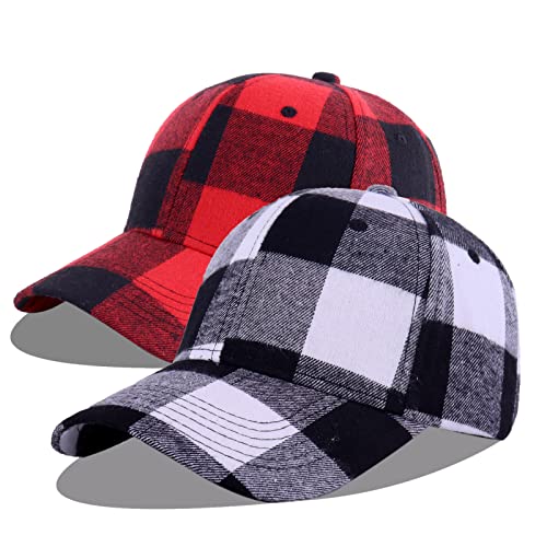 LANGZHEN Plaid Print justierbare Baseball Cap Weiche Baumwollmischung Checked Print Outdoor Hut Cap für Männer Frauen (Big Grid-Schwarz+Weiß&Big Grid-Schwarz+Rot) von LANGZHEN