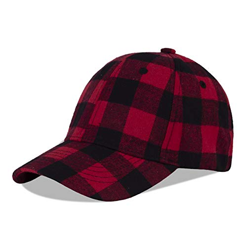 LANGZHEN Plaid Print verstellbare Baseball Cap Soft Cotton Blend Checked Print Outdoor Hut Cap für Männer Frauen (Grid Black+Red) von LANGZHEN