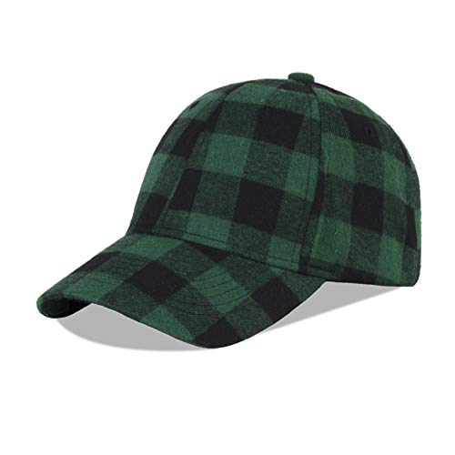 LANGZHEN Plaid Print verstellbare Baseball Cap Soft Cotton Blend Checked Print Outdoor Hut Cap für Männer Frauen (Grid Green+Black) von LANGZHEN