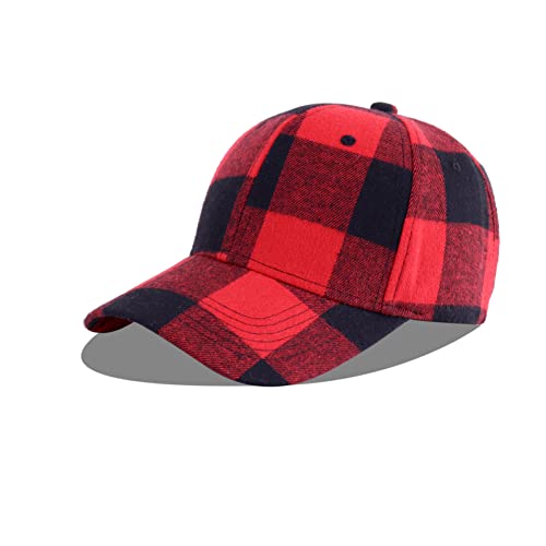 LANGZHEN Plaid Print verstellbare Baseball Cap Weiche Baumwollmischung Checked Print Outdoor Hut Cap für Männer Frauen (Big Grid-Black+Red) von LANGZHEN