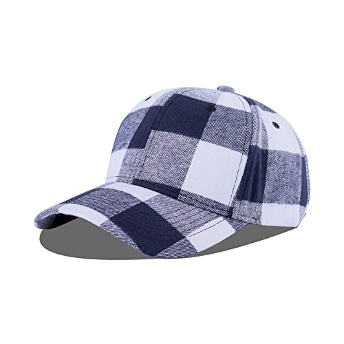 LANGZHEN Plaid Print verstellbare Baseball Cap Weiche Baumwollmischung Checked Print Outdoor Hut Cap für Männer Frauen (Big Grid-Navy +White) von LANGZHEN