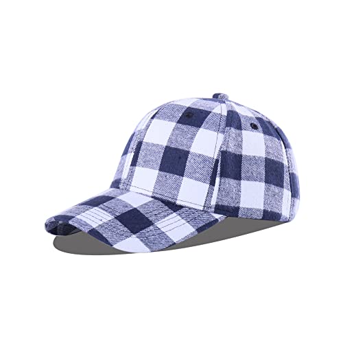 LANGZHEN Plaid Print verstellbare Baseball Cap Weiche Baumwollmischung Checked Print Outdoor Hut Cap für Männer Frauen (Grid-Navy+White) von LANGZHEN