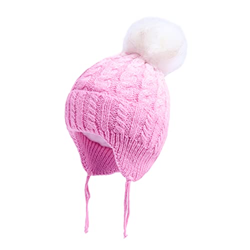 LANGZHEN Pom Pom Trend Winter Baby Hut Kleinkind Frühe Klappe Design Stricken Warme Mütze Für Mädchen Kleinkind Kinder (Rosa, L, 2-4 Jahre) von LANGZHEN