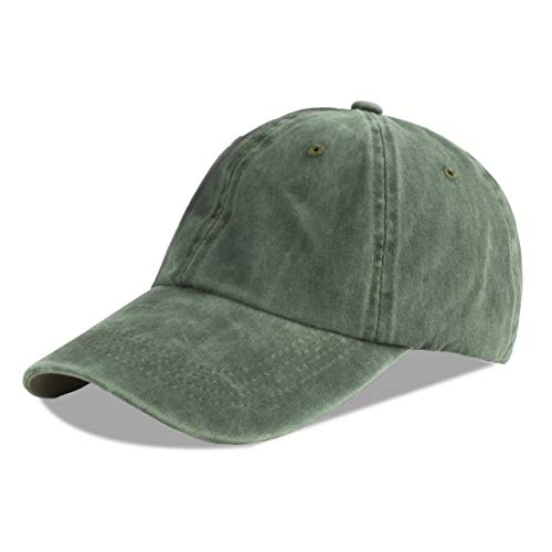 LANGZHEN Unisex Baseball Cap 100% Baumwolle Fits Männer Frauen Washed Denim Einstellbare Papa Hut (Dunkelgrün, One Size) von LANGZHEN